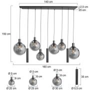 Bollique-riippuvalaisin, musta, 9-lamppuinen, pitkä, lasia, metallia