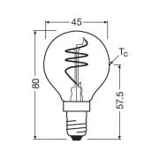 OSRAM LED Vintage P40 E14 4,6W 927 kierrehehkulanka kirkas himmeä