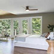 LED-kattotuuletin Eris, IP44, pähkinä