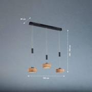 LED-ripustusvalaisin Shine-Wood, tammi/musta Pituus 100 cm 3-valo.