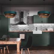 Triniti-riippuvalaisin, vihreä/beige/kupari, Ø 60 cm, tekstiili