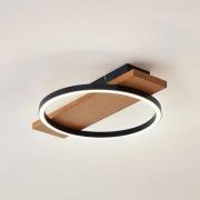 Lindby LED-kattovalaisin Galad, musta, puu, 30 cm, himmennettävä