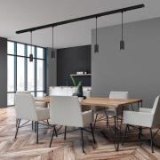 RAIL 230 V kiskojärjestelmä, musta, 4 LED-riipusta, pituus 1,5 m