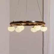 Tolosa-riippuvalaisin, Ø 52 cm, messinki, 6 valoa, lasi, puu