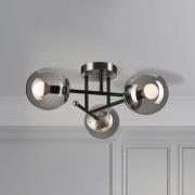 Kattovalaisin Malena, Ø 19 cm, savuharmaa, lasi/metalli 3-lamppuinen.