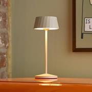 LED-akku-pöytälamppu Facetta, beige, 22 cm, metalli, CCT IP44