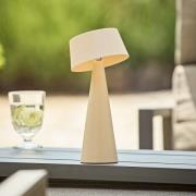 LED-akku-pöytävalaisin Solino, beige, aurinko/USB, 26 cm, IP44