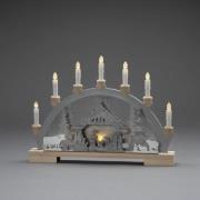 LED-kaarikynttelikkö, seimi, puuta, paristokäyt.