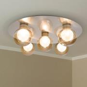 Kattovalaisin Donika, 5-lamppuinen pyöreä, lasi, teräs, keltainen, G9