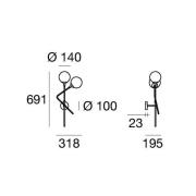 Stilnovo-seinälamppu Galassia, kullanvärinen, 2-lamppuinen, yläosa/oik...