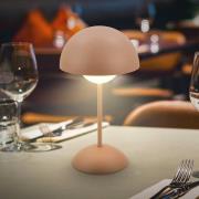 LED-akku-pöytävalaisin Kugle, ruskea, metalli, IP44, himmennettävä