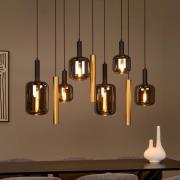 Joanet-riippuvalo, pituus 130 cm, savu/messinki, lasi, 9-lamppuinen.