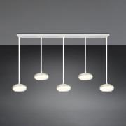 LED-riippuvalaisin Tarsia, mattavalkoinen, pituus 161 cm, lasi, 5-lamp...