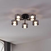 LED-kattovalaisin Copillos, musta Ø 66 cm lasi/metalli 5-lamppuinen.