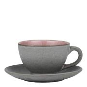 Bitz - Kahvikuppi ja lautanen 24 cl Harmaa/Vaaleanpunainen
