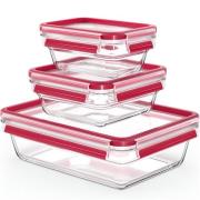 Tefal - Masterseal Glass Fresh Box Säilytysrasia 3 osaa Puniaen/Kirkas