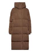 Objlouise Long Down Jacket Noos Topattu Pitkä Takki Brown Object