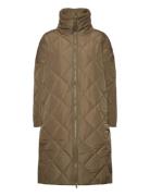 Alma Slit Quilted Jacket Topattu Pitkä Takki Green NORR