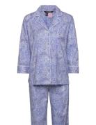 Lrl Heritage 3/4 Sl Classic Notch Pj Set Pyjama Blue Lauren Ralph Laur...