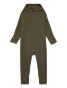 Wool Baby Suit W Ears Jumpsuit Haalari Khaki Green Mikk-line