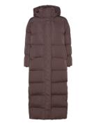 Maxi Hooded Puffer Coat Topattu Pitkä Takki Brown Superdry