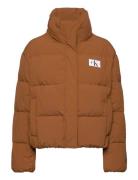 Down Soft Touch Label Puffer Vuorillinen Takki Topattu Takki Brown Cal...