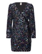 Yaskillo Sequin Ls Wrap Dress - Show Lyhyt Mekko Black YAS