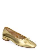 Leather Ballet Flats With Bow Ballerinat Gold Mango