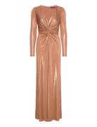 Twist-Front Foil-Print Jersey Gown Maksimekko Juhlamekko Gold Lauren R...