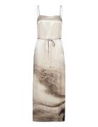 Travertine Print Midi Slip Dress Polvipituinen Mekko Grey Calvin Klein