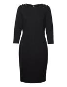 Ponte Three-Quarter-Sleeve Dress Polvipituinen Mekko Black Lauren Ralp...