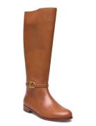 Bridgette Burnished Leather Tall Boot Korkeavartiset Saapikkaat Brown ...