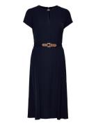 Belted Georgette Dress Polvipituinen Mekko Navy Lauren Ralph Lauren