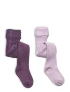 Stocking - Solid Rib 2-Pack Sukkahousut Purple Minymo