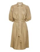 Linen Dress Polvipituinen Mekko Brown Rosemunde