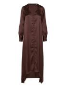 Vmemma Ls Long Satin Button Dress Wvn Polvipituinen Mekko Brown Vero M...