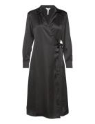 Objsateen Tania Ls Wrap Dress A Div Polvipituinen Mekko Black Object