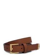 Pebbled Leather Skinny Belt Vyö Brown Lauren Ralph Lauren