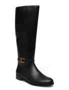 Bridgette Burnished Leather Tall Boot Korkeavartiset Saapikkaat Black ...