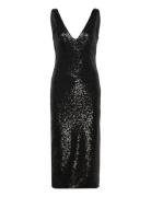 Sequin Low Cut Back Dress Polvipituinen Mekko Black ROTATE Birger Chri...