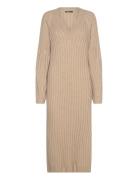 V-Neck Knitted Dress Polvipituinen Mekko Beige Gina Tricot