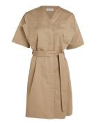 Cotton Linen Belted Shift Dress Lyhyt Mekko Beige Calvin Klein