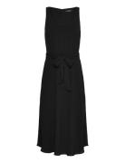 Belted Crepe Sleeveless Dress Polvipituinen Mekko Black Lauren Ralph L...