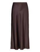 Angelina Silk Satin Skirt Polvipituinen Hame Brown Balmuir