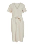 Viprisilla S/S V-Neck Midi Dress Polvipituinen Mekko Cream Vila