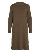 Viril Crew Neck L/S Midi Dress - Noos Polvipituinen Mekko Brown Vila