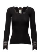 Silk T-Shirt W/ Lace Tops T-shirts & Tops Long-sleeved Black Rosemunde