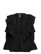 O-Logo Pleated Devoré Blouse Tops Blouses Long-sleeved Black Hálo