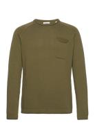 Slub Roll Edged Knit - Gots/Vegan Tops Knitwear Round Necks Khaki Gree...