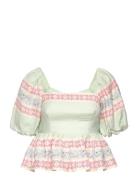 April Pouf Sleeve Peplum Top Tops Blouses Short-sleeved Green Malina